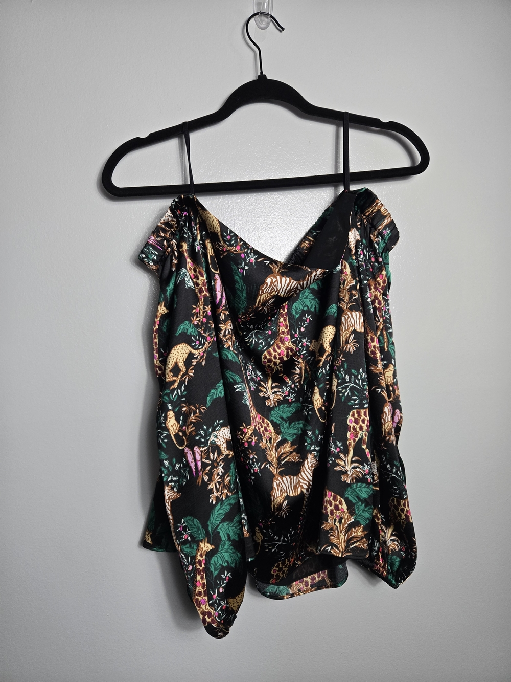 Lilly Pulitzer Safari Jungle Giraffe Leopard Off Shoulder Satin Blouse Top XL - Picture 8 of 15